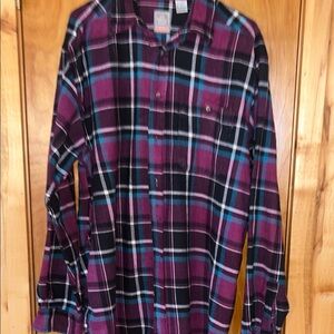 Men's Flannel Plaid Button-Down Shirt in Purple and Blue 100% Cotton